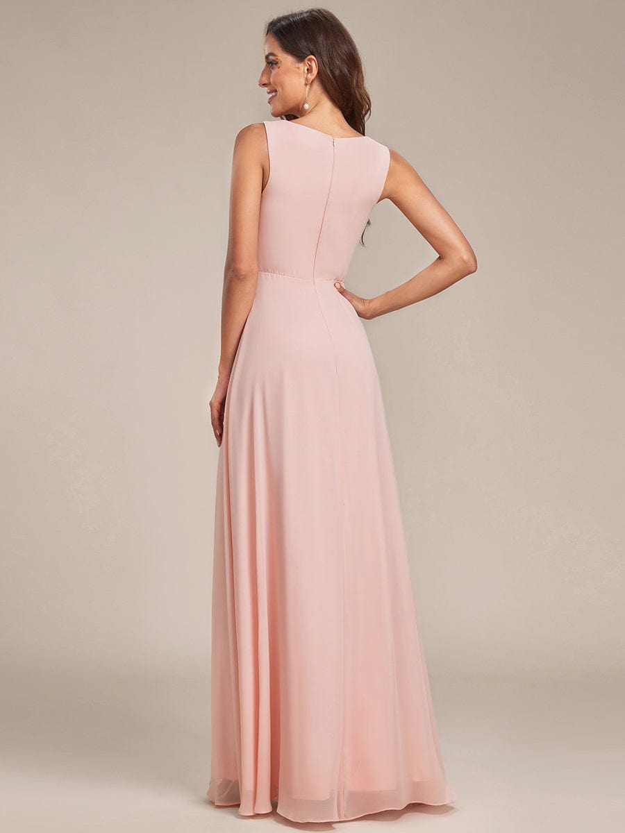 Blumenapplikationen Ärmelloses Chiffon Langes formelles Abendkleid Damen Hochzeitspartykleider