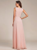 Blumenapplikationen Ärmelloses Chiffon Langes formelles Abendkleid Damen Hochzeitspartykleider
