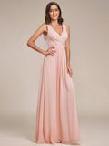 Blumenapplikationen Ärmelloses Chiffon Langes formelles Abendkleid Damen Hochzeitspartykleider