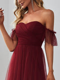 Off-Shoulder Sweetheart Double Layer Pleated Evening Dress Women's Wedding Party Prom Dresses