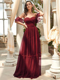 Off-Shoulder Sweetheart Double Layer Pleated Evening Dress Women's Wedding Party Prom Dresses