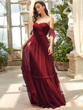 Off-Shoulder Sweetheart Double Layer Pleated Evening Dress Women's Wedding Party Prom Dresses