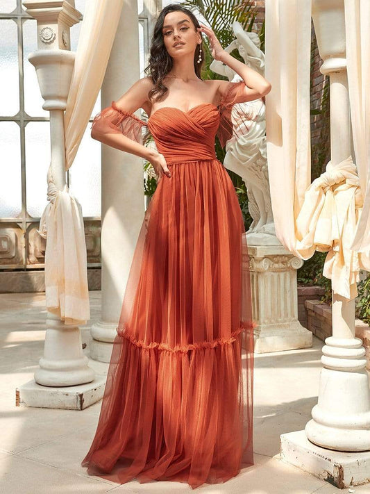 Schulterfreies Sweetheart Doppellagiges Plissee-Abendkleid für Damen, Hochzeitsfeier, Ballkleider
