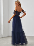 Off-Shoulder Sweetheart Double Layer Pleated Evening Dress Women's Wedding Party Prom Dresses