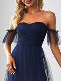 Off-Shoulder Sweetheart Double Layer Pleated Evening Dress Women's Wedding Party Prom Dresses