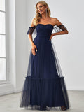 Off-Shoulder Sweetheart Double Layer Pleated Evening Dress Women's Wedding Party Prom Dresses