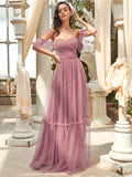 Off-Shoulder Sweetheart Double Layer Pleated Evening Dress Women's Wedding Party Prom Dresses