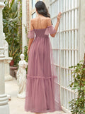 Off-Shoulder Sweetheart Double Layer Pleated Evening Dress Women's Wedding Party Prom Dresses