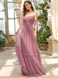 Off-Shoulder Sweetheart Double Layer Pleated Evening Dress Women's Wedding Party Prom Dresses