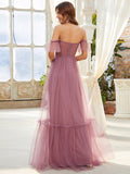 Off-Shoulder Sweetheart Double Layer Pleated Evening Dress Women's Wedding Party Prom Dresses