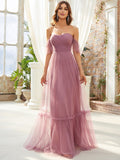 Off-Shoulder Sweetheart Double Layer Pleated Evening Dress Women's Wedding Party Prom Dresses