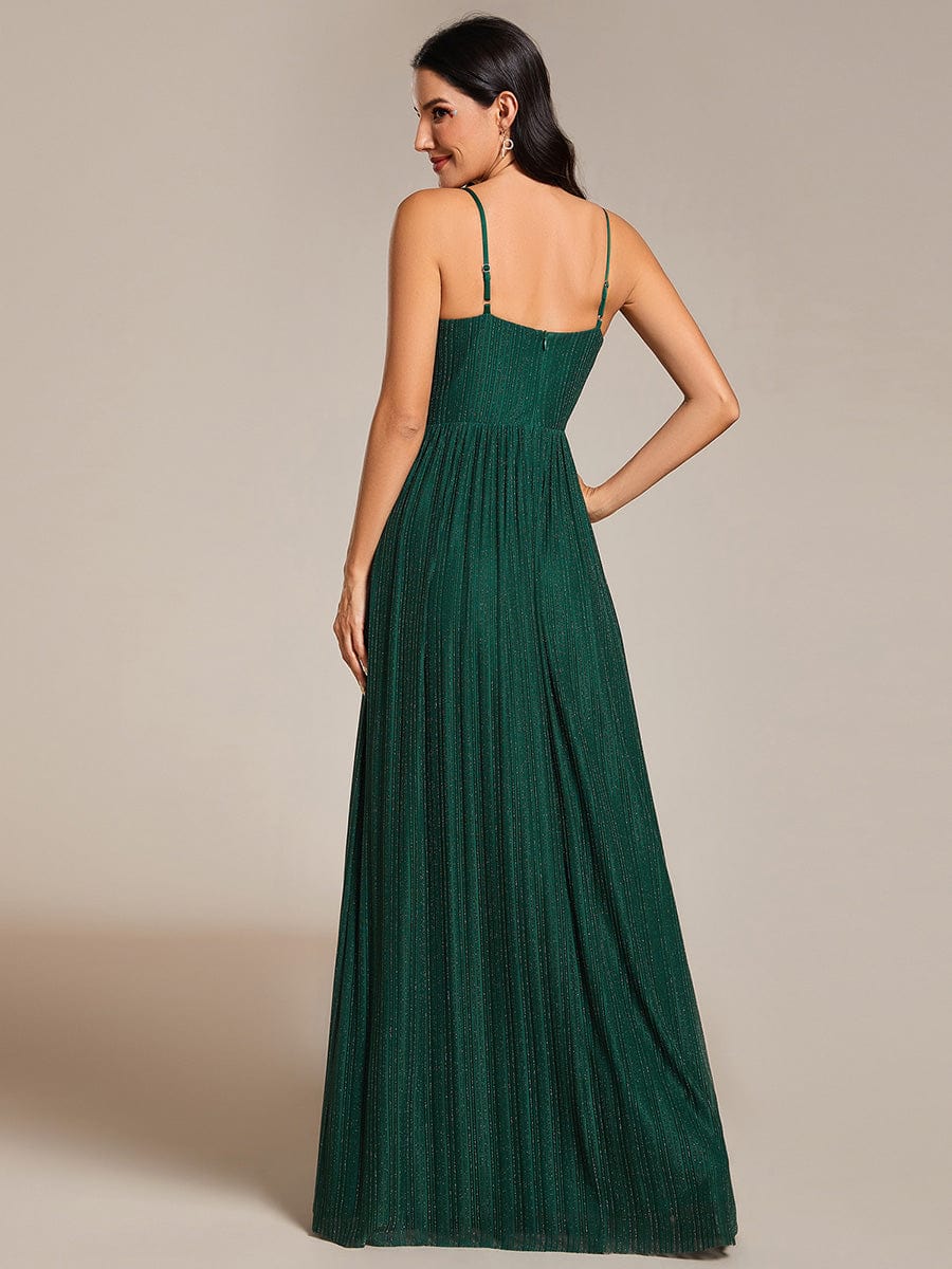 High-Waisted Glittering Spaghetti Straps Formal Evening Dress with Pleated Simple Bridesmaid Dresses