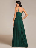 High-Waisted Glittering Spaghetti Straps Formal Evening Dress with Pleated Simple Bridesmaid Dresses