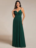 High-Waisted Glittering Spaghetti Straps Formal Evening Dress with Pleated Simple Bridesmaid Dresses