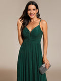 High-Waisted Glittering Spaghetti Straps Formal Evening Dress with Pleated Simple Bridesmaid Dresses