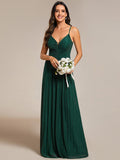 High-Waisted Glittering Spaghetti Straps Formal Evening Dress with Pleated Simple Bridesmaid Dresses