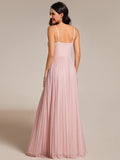 High-Waisted Glittering Spaghetti Straps Formal Evening Dress with Pleated Simple Bridesmaid Dresses