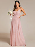 High-Waisted Glittering Spaghetti Straps Formal Evening Dress with Pleated Simple Bridesmaid Dresses