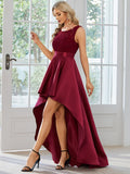 Elegant Sleeveless High-low Lace Top Wedding Guest Dress Prom Party Dresses Gowns