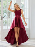 Elegant Sleeveless High-low Lace Top Wedding Guest Dress Prom Party Dresses Gowns