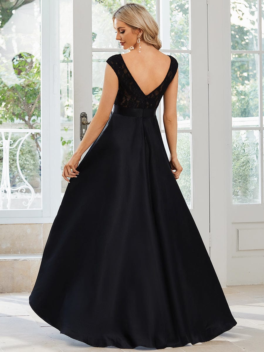 Elegant Sleeveless High-low Lace Top Wedding Guest Dress Prom Party Dresses Gowns