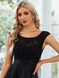 Elegant Sleeveless High-low Lace Top Wedding Guest Dress Prom Party Dresses Gowns