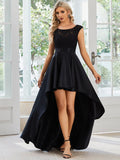 Elegant Sleeveless High-low Lace Top Wedding Guest Dress Prom Party Dresses Gowns