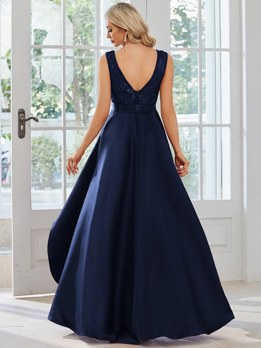 Elegant Sleeveless High-low Lace Top Wedding Guest Dress Prom Party Dresses Gowns