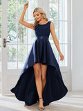 Elegant Sleeveless High-low Lace Top Wedding Guest Dress Prom Party Dresses Gowns