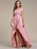 Elegant Sleeveless High-low Lace Top Wedding Guest Dress Prom Party Dresses Gowns