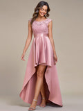 Elegant Sleeveless High-low Lace Top Wedding Guest Dress Prom Party Dresses Gowns