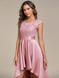 Elegant Sleeveless High-low Lace Top Wedding Guest Dress Prom Party Dresses Gowns