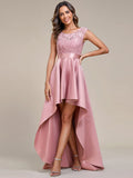 Elegant Sleeveless High-low Lace Top Wedding Guest Dress Prom Party Dresses Gowns