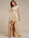 Elegant Sleeveless High-low Lace Top Wedding Guest Dress Prom Party Dresses Gowns