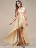Elegant Sleeveless High-low Lace Top Wedding Guest Dress Prom Party Dresses Gowns