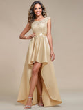 Elegant Sleeveless High-low Lace Top Wedding Guest Dress Prom Party Dresses Gowns