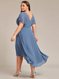 Chic V Neck Asymmetrical Hem Ruffles Sleeve Pleated Chiffon Wedding Guest Dress Bridesmaid Dresses