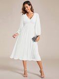 Chiffon V-Neck Long Sleeves Elastic Band Midi Wedding Guest Dress Mother of the Bride Dresses