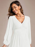 Chiffon V-Neck Long Sleeves Elastic Band Midi Wedding Guest Dress Mother of the Bride Dresses