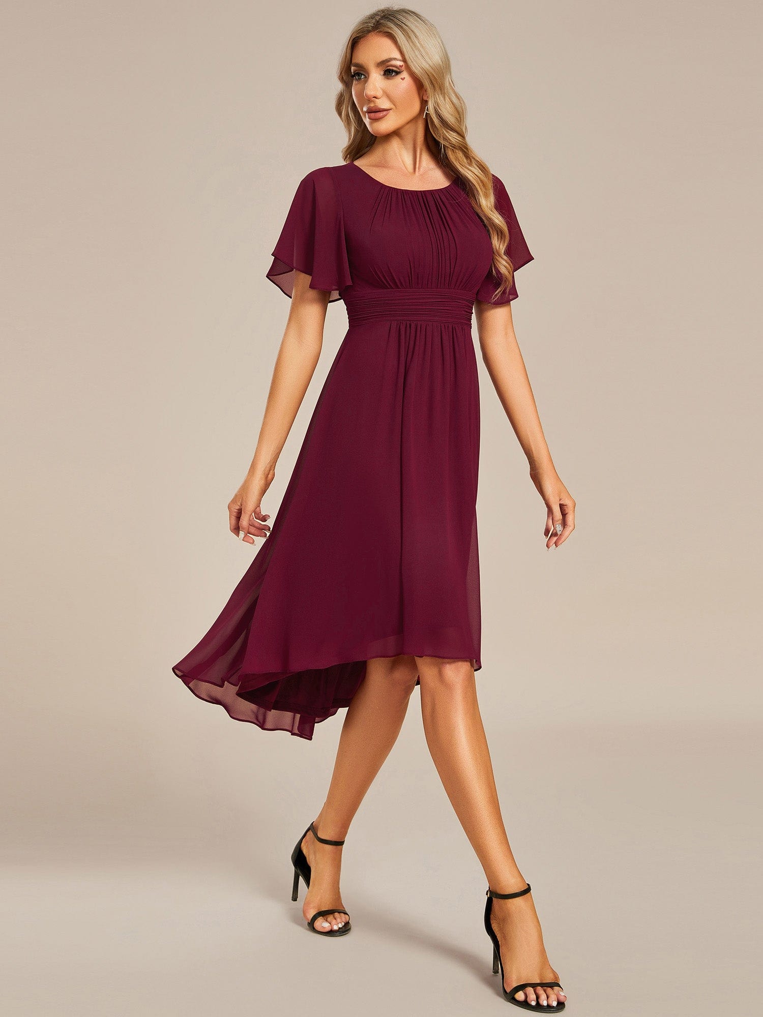 Flowy Chiffon Round Neckline A-Line Knee Length Wedding Guest Dress Mother of the Bride Dress Bridesmaid Gowns
