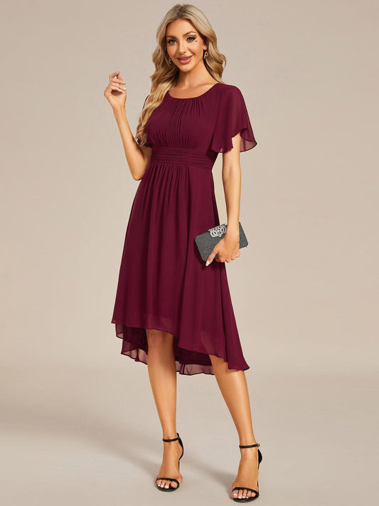 Flowy Chiffon Round Neckline A-Line Knee Length Wedding Guest Dress Mother of the Bride Dress Bridesmaid Gowns