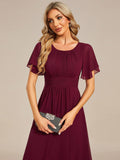 Flowy Chiffon Round Neckline A-Line Knee Length Wedding Guest Dress Mother of the Bride Dress Bridesmaid Gowns