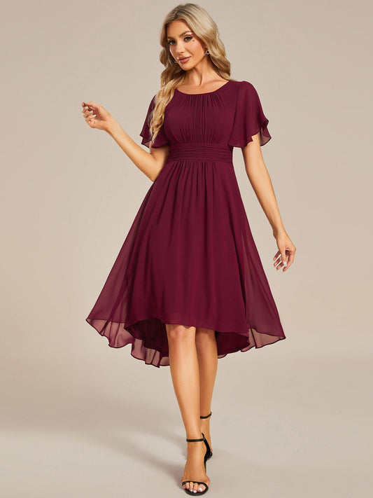 Flowy Chiffon Round Neckline A-Line Knee Length Wedding Guest Dress Mother of the Bride Dress Bridesmaid Gowns