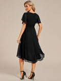 Flowy Chiffon Round Neckline A-Line Knee Length Wedding Guest Dress Mother of the Bride Dress Bridesmaid Gowns
