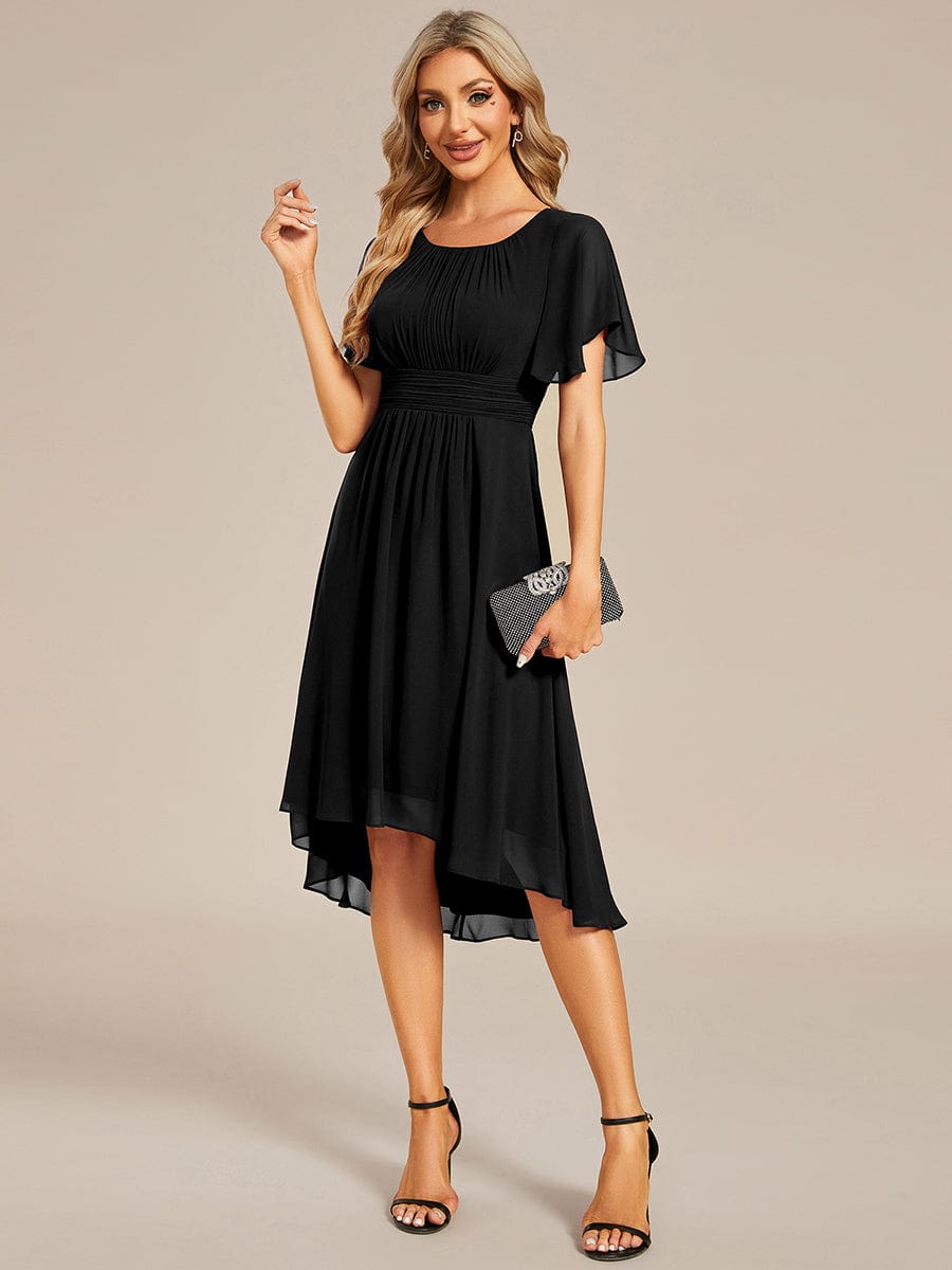 Flowy Chiffon Round Neckline A-Line Knee Length Wedding Guest Dress Mother of the Bride Dress Bridesmaid Gowns