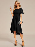 Flowy Chiffon Round Neckline A-Line Knee Length Wedding Guest Dress Mother of the Bride Dress Bridesmaid Gowns