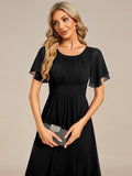 Flowy Chiffon Round Neckline A-Line Knee Length Wedding Guest Dress Mother of the Bride Dress Bridesmaid Gowns