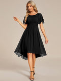 Flowy Chiffon Round Neckline A-Line Knee Length Wedding Guest Dress Mother of the Bride Dress Bridesmaid Gowns