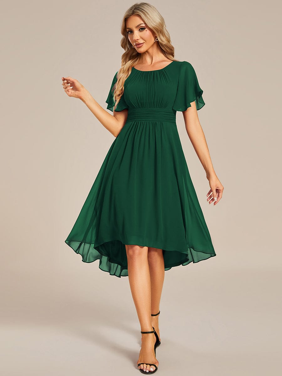 Flowy Chiffon Round Neckline A-Line Knee Length Wedding Guest Dress Mother of the Bride Dress Bridesmaid Gowns