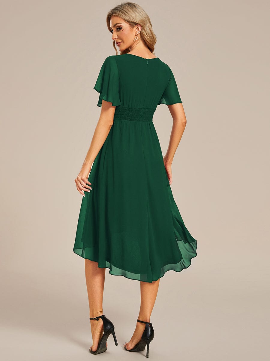 Flowy Chiffon Round Neckline A-Line Knee Length Wedding Guest Dress Mother of the Bride Dress Bridesmaid Gowns
